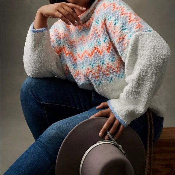 Anthropologie Pilcro Selene Fair Isle Chenille White Pastel Sweater - XL - Picture 12 of 13